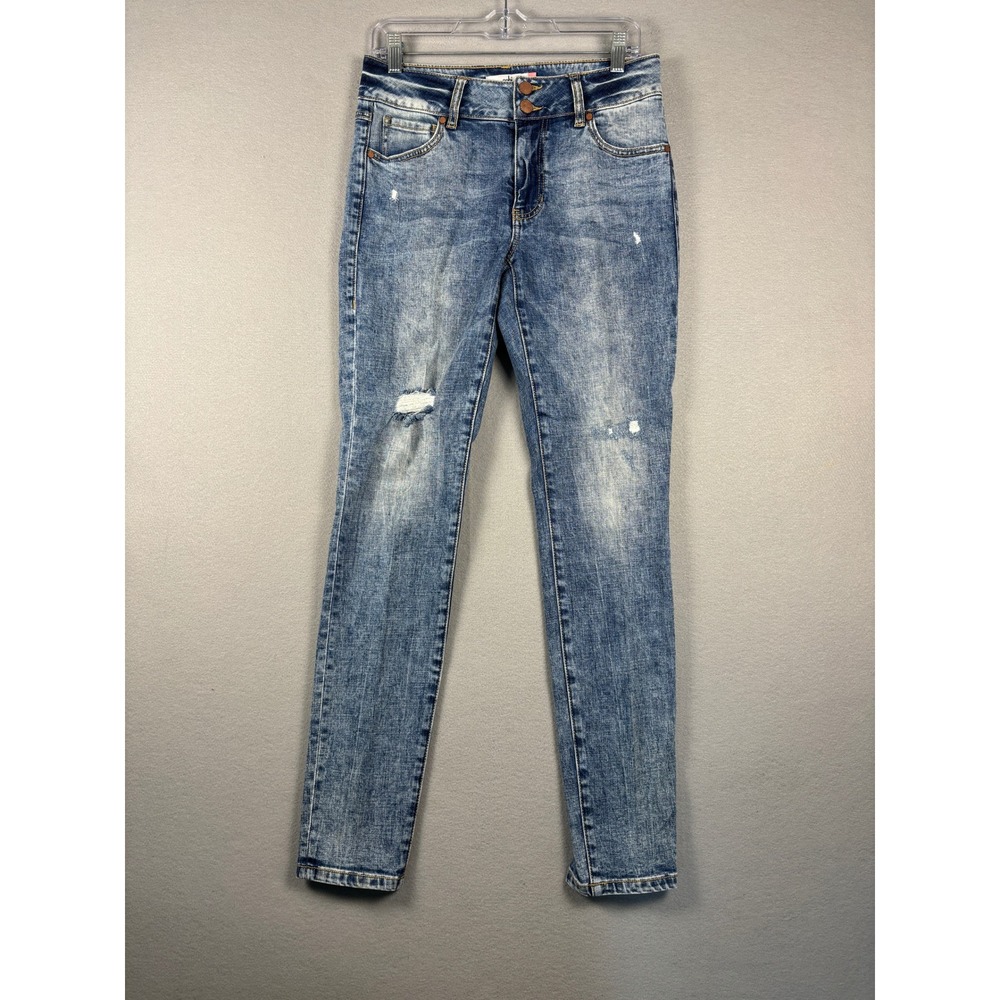 Cabi Cinch Skinny Jeans Distressed Acid Wash Size 6 Blue 4153